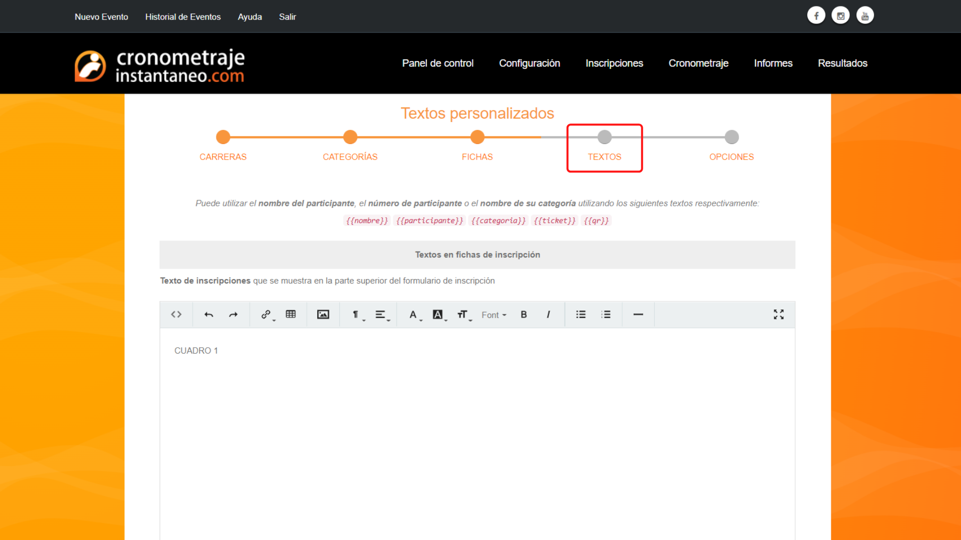 configuracion de los textos