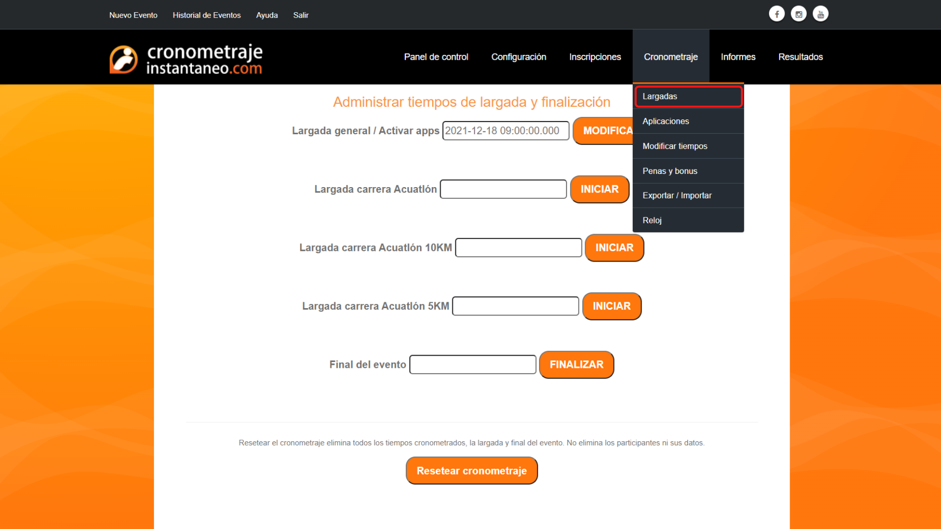 Largadas y finalización del evento